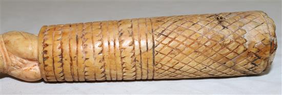 A Yoruba ivory divination tapper and rattle Iroke Ifa, late 19th / early 20th century, 14.5in.